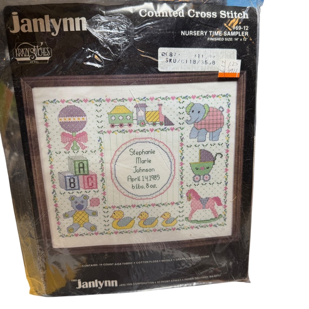 Janlynn Nursery Time Sampler Counted Cross Stitch Kit 69-12 Vintage 1985 New